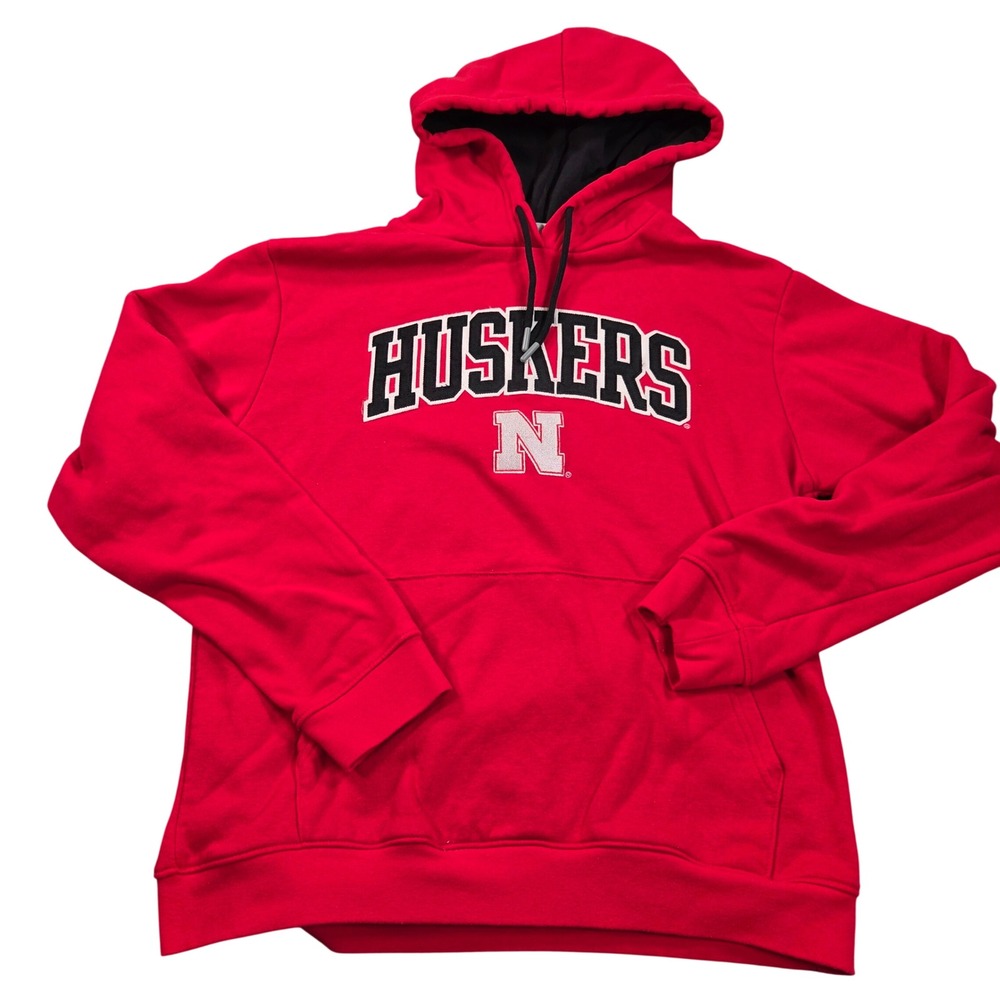 Nebraska Cornhuskers Hoodie Red Mens Large Champion CSLFF3F Huskers Sweatshirt